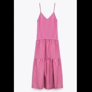 ZARA Pink Flowy Tiered Maxi Dress Small Summer Boho